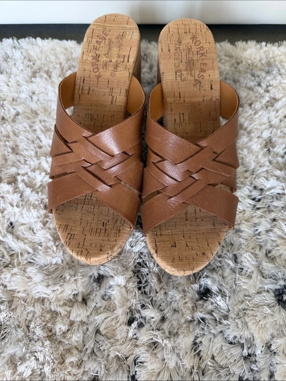 Kork-Ease Tan Woven Leather Cork Slide Mules - Picture 1 of 6